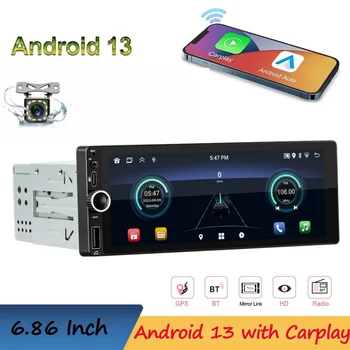 1 Din Автомагнитола Android Беспроводная CarPlay Android-Auto Wifi Bluetooth Громкая связь GPS FM RDS USB 6,86 