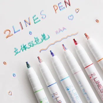 1 комплект Цветных ручек с двойной линией Morandi 2 Lines Точечный маркер для рисования Школьные Канцелярские принадлежности