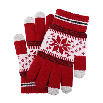 1 пара велосипедных перчаток, чувствительных к сенсорному экрану на три пальца, перчатки с полным пальцем, перчатки из полиэстера с рисунком снежинок, зимние перчатки