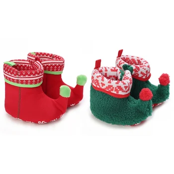 1 пара зимних носков на нескользящей мягкой подошве для новорожденных девочек, обувь для малышей, рождественские сапоги на нескользящей подошве для 0-24 м