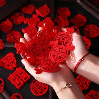 150шт Мини-наклеек с двойным счастьем и любовью, Китайское традиционное Свадебное Конфетти, Банкетные принадлежности для вечеринок, украшение брачного зала