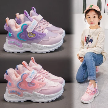 2023 Детская обувь для девочек, спортивные детские кроссовки для бега, зимние теплые детские ботинки, кожаная модная школьная повседневная обувь для девочек
