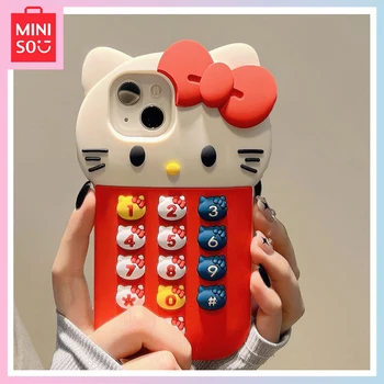 2023 Новый Miniso Hello Kitty Мультфильм Милая Личность Кнопка Телефона Iphone14/13/12Promax Все Включено Защита От Падения Чехол Для Телефона
