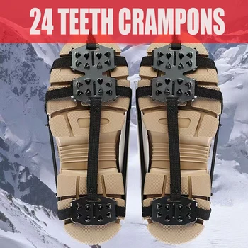 24-зубчатые Шипы для обуви для Снега и льда, Кошки, Противоскользящие Чехлы для Обуви, Нескользящий Зимний Походный Захват для Скалолазания на Открытом воздухе