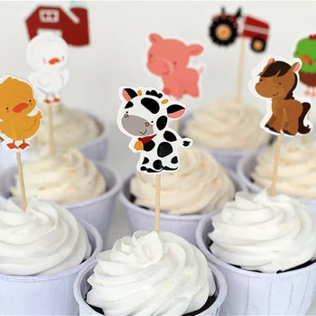 24 шт. Топпер для кексов с животными на ферме, наборы для кексов для декора торта и десерта