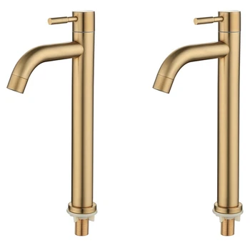 2X Brush Gold Single Cold Basin Faucet 304 Материал Смеситель для раковины в ванной Кран для мытья воды Смеситель для умывания-B