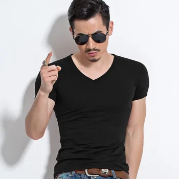 B8821 MRMT Мужская футболка с V-образным вырезом, хлопковая облегающая мужская жилетка с короткими рукавами, однотонная мужская футболка для мужской одежды