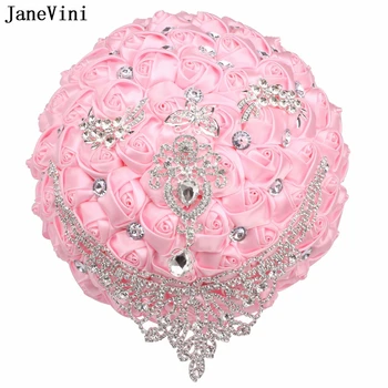 JaneVini Розовый Букет в Европейском Стиле для Невесты, Подружек Невесты, Креативные Свадебные Букеты Со Стразами, Атласная Брошь, Цветы