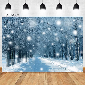Laeacco Блестящий Фон для фотосъемки в Зимнем лесу, Сверкающий Снег, Природные пейзажи, Пейзаж, Тропинка к дереву, фон для вечеринки, Портретный фон
