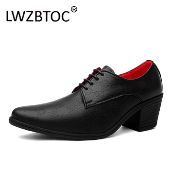 LWZBTOC/ Мужские Деловые Кожаные Туфли На Высоком Каблуке 4,5 СМ, Классические Черно-Белые Офисные Модельные Туфли, Высокие Мужские Оксфорды