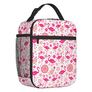 Pink Flamingo Summer Vibes Переносные Ланч-боксы с рисунком фламинго, сумка для ланча с термоизоляцией для детей и школьников