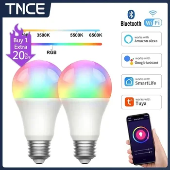 TNCE Tuya Wifi E27 Лампа 10-15 Вт Bluetooth с регулируемой яркостью Светодиодная лампа 2700-6500 К RGBCW приложение Smart Life Голосовое Управление Alexa Google Home