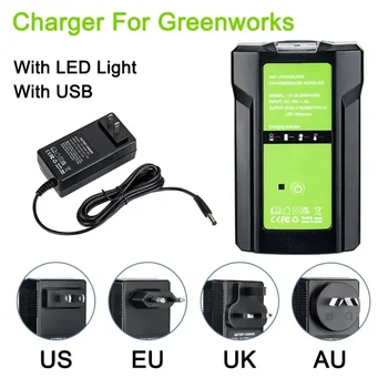 Адаптер зарядного устройства для литиевой батареи GreenWorks 40 В, зарядное устройство для электроинструмента, защита от перезаряда с USB Type C и светодиодной подсветкой 3 Вт