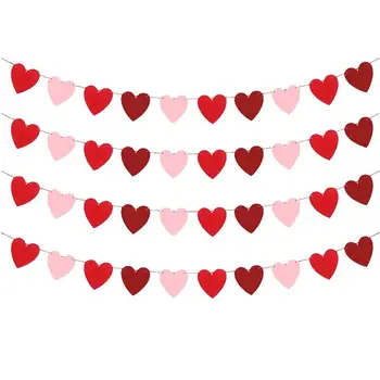 Баннер в виде сердца на День Святого Валентина, Войлочная гирлянда в форме сердца на День Святого Валентина, гирлянда в форме сердца для каминной полки