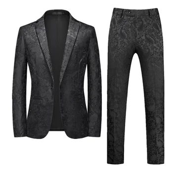 (Блейзеры, куртка + брюки) Модный мужской деловой жаккардовый костюм из 2 предметов большого размера 6XL, мужские комплекты для свадебных банкетов и вечеринок