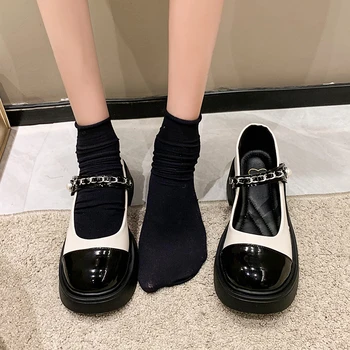 Весна и осень 2023 года, новая модная кожаная водонепроницаемая обувь на платформе с круглым носком, Удобная женская обувь с мелким носком.