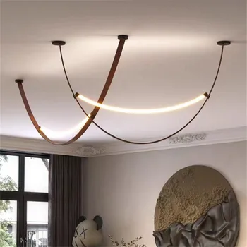 Винтажная люстра Скандинавский дизайнерский кожаный светильник Лестничный пролет, прихожая, светодиодный светильник для обеденного стола, минималистичные лампы в стиле лофт в гостиной