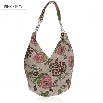 Винтажная розовая китайская женская сумка, льняная сумка через плечо, сумка для покупок, цветы, Бесплатная доставка 2509-1-A