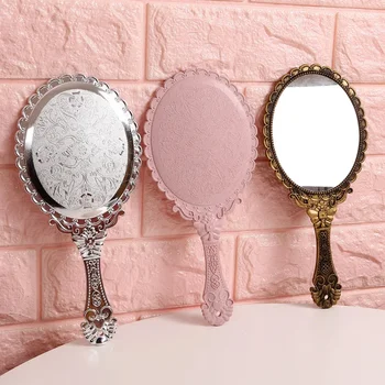Винтажное ручное туалетное зеркало с резьбой, зеркало для макияжа, косметическое компактное зеркало для макияжа в СПА-салоне, ручка косметического компактного зеркала для женщин
