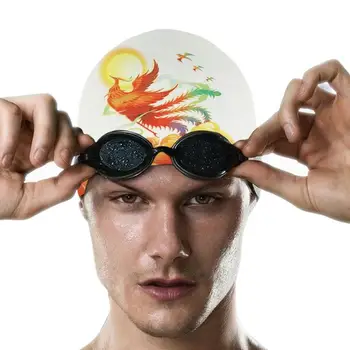 Водонепроницаемые шапочки для плавания, силиконовые удобные шапочки для купания На длинные короткие волосы, шапочка для бассейна без морщин в китайском стиле с принтом