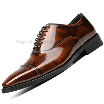 Высококачественные мужские оксфорды из натуральной кожи с острым носком, роскошные черные коричневые мужские деловые офисные туфли