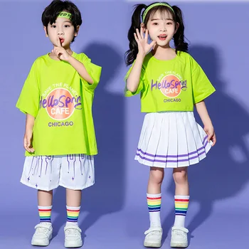 Голубая футболка в стиле хип-хоп для девочек, уличные танцы, Футболки с надписями Для мальчиков, Шорты, комплекты одежды, Детская летняя классная одежда, Детские костюмы