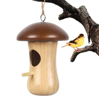 Деревянный домик колибри Nature Ventilatio Качели для птиц в форме гриба, игрушка-качели для попугая, подвесное украшение для сада и дома на открытом воздухе