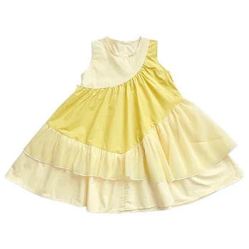 Детская одежда 2023 Летние новинки для девочек Яркое однотонное платье в стиле пэчворк без рукавов