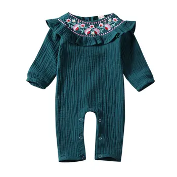 Детский комбинезон 2019, винтажная одежда для новорожденных девочек, комбинезон с цветочной вышивкой и рюшами, комбинезон с длинным рукавом