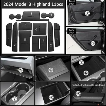 Для нового автомобиля Tesla Model 3 2024 Кожаный Коврик для прорези ворот, Кожаная Накладка на дверь Cortex, Подставка для воды, Аксессуары для интерьера