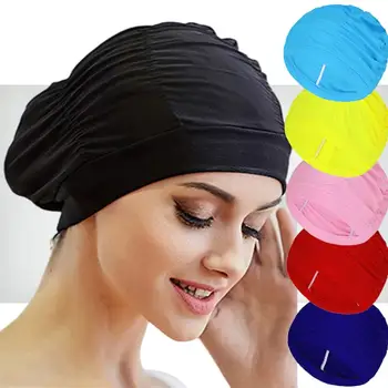 Женская плавательная шапочка в складку, удобная, для длинных волос, однотонная, из крупной ткани, взрослая мода