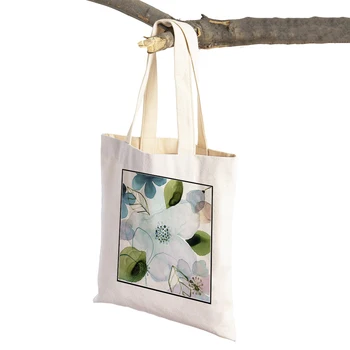 Женская холщовая сумка для покупок с акварельным цветочным рисунком, Многоразовая сумка-тоут с мультяшным растением, деревом и цветком, повседневные сумки для покупок с двойным принтом