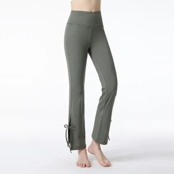 Женские спортивные штаны для йоги с высокой талией, штаны для танцев, быстросохнущие широкие брюки с разрезом для фитнеса