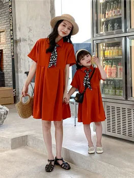 Женское летнее платье для родителей и детей, корейская версия, новая французская милая юбка средней длины с короткими рукавами, летнее платье для мамы и дочки
