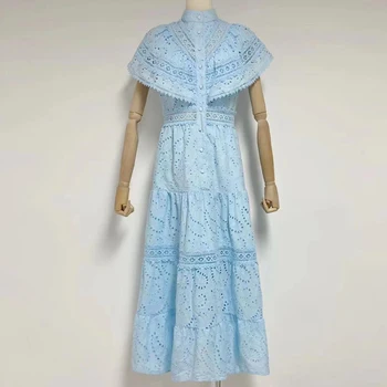 Женское макси платье-накидка, летняя кружевная туника с вышивкой и высокой талией, приталенное повседневное длинное праздничное платье Slim Fit