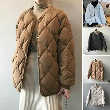 Женское хлопчатобумажное пальто, теплое стильное женское зимнее пальто с V-образным вырезом, карманами на пуговицах, плотный жакет-кардиган с длинными рукавами, однотонный