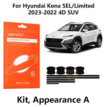 Защита края двери ZHUAIYA, Дверная ручка, Защитная пленка TPU PPF для Hyundai Kona SEL/Limited 2023-2022 4D SUV