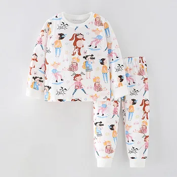 Качественная пижама из чесаного хлопка, Пижамные комплекты для маленьких девочек, Пижамные комплекты с героями мультфильмов, Домашняя одежда, повседневная детская одежда, ночная рубашка