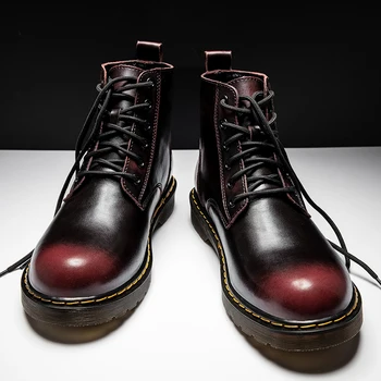Кожаные ботинки WAERTA, мужские винтажные ботинки в британском ретро с высоким берцем, плюшевые теплые ботинки, модные повседневные ботинки, Зимние высококачественные ботинки
