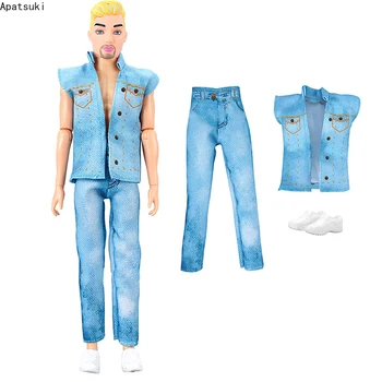 Комплект одежды из модного фильма для куклы Кен Бой, синие брюки-топ, белые туфли для парня Барби, аксессуары для Кена, детские игрушки