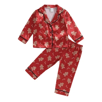 Комплект Пижам из 2 предметов Для Малышей, Рождественская Рубашка на Пуговицах с Принтом 