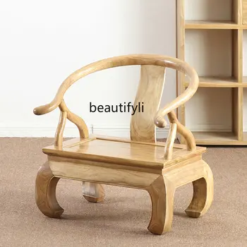 Короткое кресло из массива Старого Вяза с круглой спинкой, Кресло из чистого массива дерева, Чайный столик и стул для гостиной