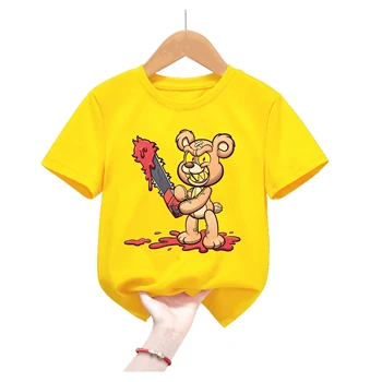 Крутая футболка с желтым принтом в виде мультяшного медведя для девочек /мальчиков, детская одежда в стиле Харадзюку Каваи, летняя модная футболка с коротким рукавом
