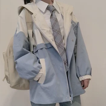 Куртки женские 3XL Overisze в стиле пэчворк Для колледжа, милая модная простая верхняя одежда для девочек, уютная весенняя одежда в японском стиле, свободная опрятная Одежда