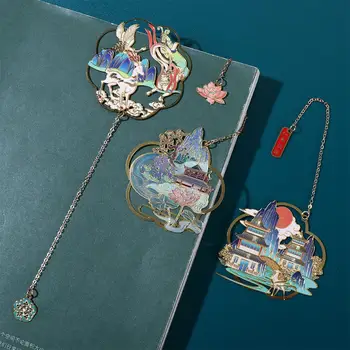 Латунная закладка в китайском стиле, полый дизайн, закладки с выдолбленным дизайном, подвеска с кисточкой, закладка в виде павлина, Канцелярские принадлежности