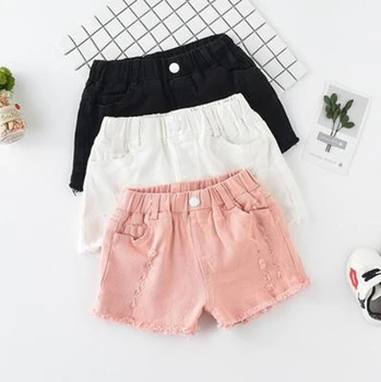 Летние детские шорты для девочек, Корейский стиль, Детский хлопок, Белый, Черный, пудра, Горячие Короткие брюки, Модная одежда для девочек, Размер 120-170