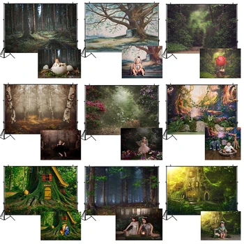 Моксицкий лес Джунгли Фон для фотосъемки новорожденных Природные пейзажи Фон для портретной фотосъемки младенцев Домик на дереве Листья Цветочные
