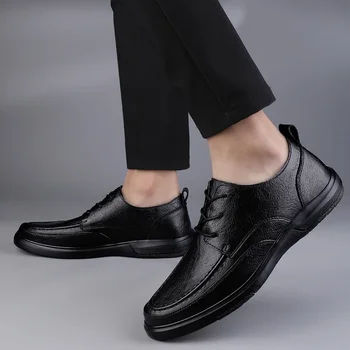 Мужская Обувь 2023 года, Высококачественная Повседневная Обувь Из Кожи На шнуровке, Весенне-Осенняя Однотонная Лаконичная Повседневная Обувь На платформе, Деловая Обувь