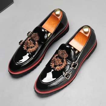 Мужская повседневная Кожаная обувь С Модной вышивкой, Мужская Обувь Монаха в Британском стиле, Мужские Слипоны на плоской подошве