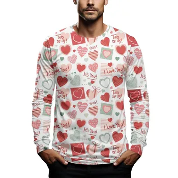 Мужская футболка 2023 года с принтом на День Святого Валентина, повседневная модная футболка с длинным рукавом Four Seasons, повседневные футболки оверсайз, хлопковый принт